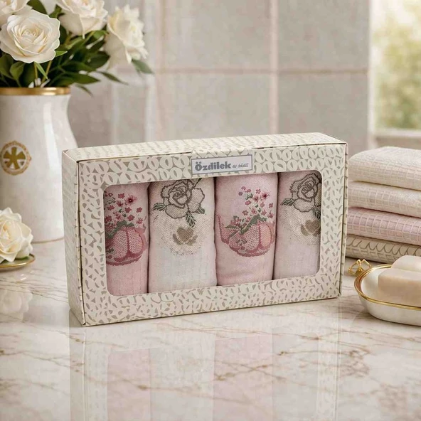 Özdilek 4’lü Mutfak Havlusu 40X60 cm %100 Pamuk Nakışlı Set  Yumuşak Emici Şık Tasarım ürün görseli 1
