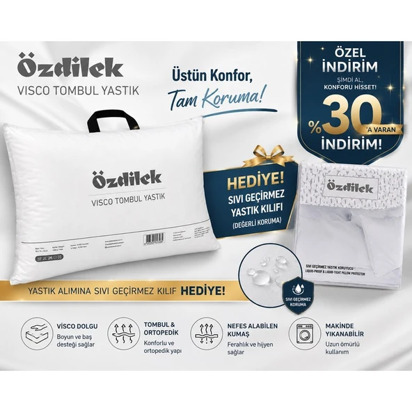 Özdilek Visco Tombul Yastık + Hediye Sıvı Geçirmez Yastık Koruyucu  Ortopedik & Medikal Boyun Destekli Visco Yastık  Premium Uyku Konforu ürün görseli 1