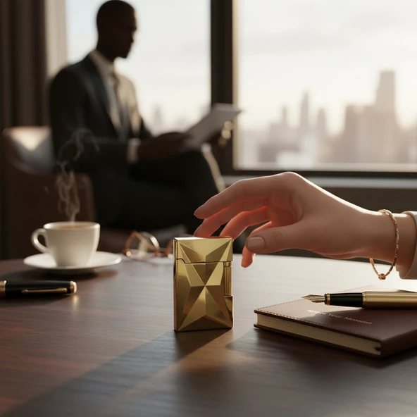 Premium Şampanya Altın Elmas Kesim Metal Çakmak - Lüks Rose Gold Serisi ürün görseli 1