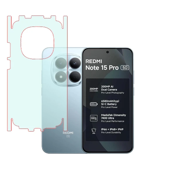 Redmi Note 15 Pro ile Uyumlu 360 Arka Kaplama(Kılıf Değildir!)   Mat Şeffaf ürün görseli 1