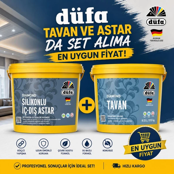 Düfa Diamond Tavan Boyası 17.5 Kg+Düfa Diamond Silikonlu İç Dış Cephe Astarı 17.5 Kg ürün görseli 1