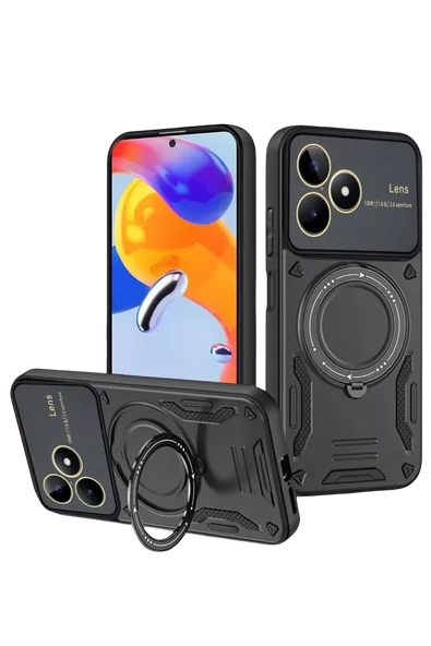 Newface Realme C53 Kılıf Joy Lens Standlı Kapak - Siyah ürün görseli 1