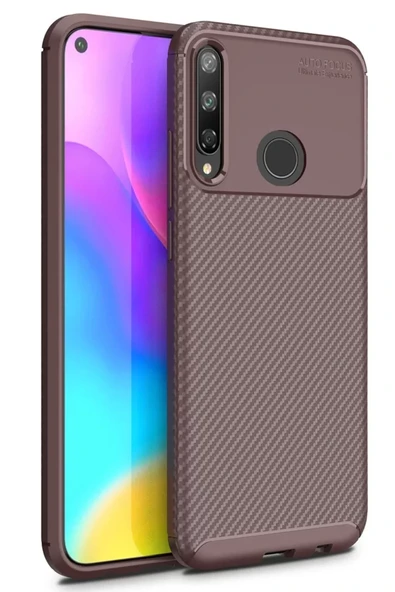 Newface Huawei P40 Lite E Kılıf Auto Focus Karbon Kapak - Kahverengi ürün görseli 1