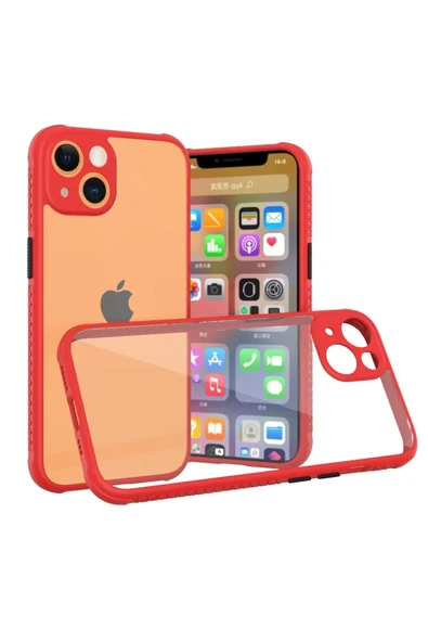 Newface Apple iPhone 13 Mini Kılıf Miami Şeffaf Silikon - Kırmızı ürün görseli 1