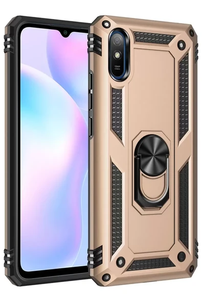 Newface Xiaomi Redmi 9A Kılıf Sofya Yüzüklü Silikon Kapak - Gold ürün görseli 1