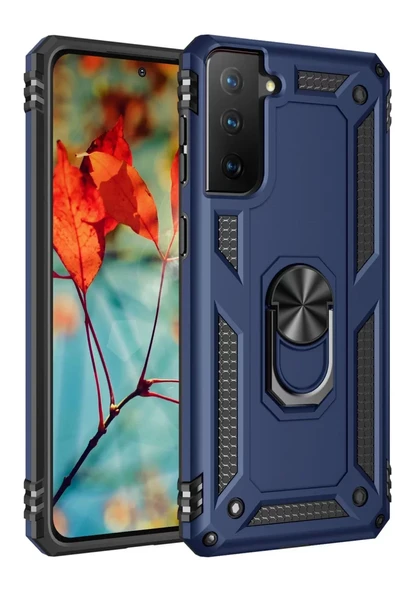 Newface Samsung Galaxy S21 Kılıf Sofya Yüzüklü Silikon Kapak - Lacivert ürün görseli 1