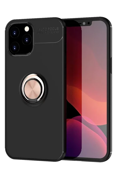 Newface Apple iPhone 12 Pro Max Kılıf Range Yüzüklü Silikon - Siyah-Gold ürün görseli 1