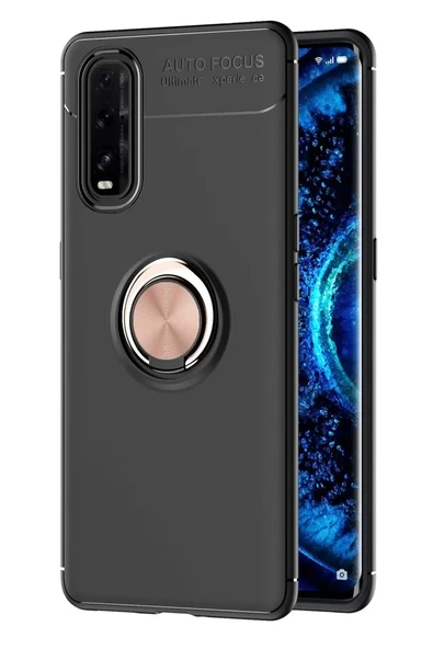 Newface Oppo Find X2 Kılıf Range Yüzüklü Silikon - Siyah-Gold ürün görseli 1