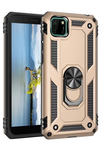 Newface Huawei Y5P Kılıf Sofya Yüzüklü Silikon Kapak - Gold ürün görseli 1