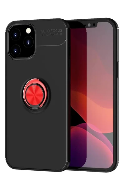 Newface Apple iPhone 12 Pro Max Kılıf Range Yüzüklü Silikon - Siyah-Kırmızı ürün görseli 1