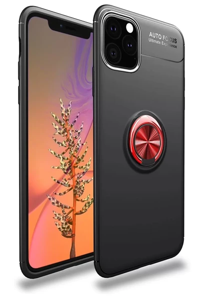 Newface Apple iPhone 11 Pro Max Kılıf Range Yüzüklü Silikon - Siyah-Kırmızı ürün görseli 1