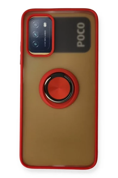 Newface Xiaomi Redmi 9T Kılıf Montreal Yüzüklü Silikon Kapak - Kırmızı ürün görseli 1