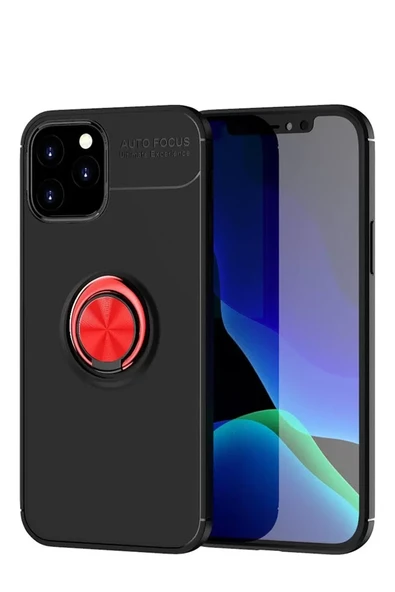 Newface Apple iPhone 12 Kılıf Range Yüzüklü Silikon - Siyah-Kırmızı ürün görseli 1