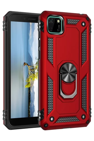 Newface Huawei Y5P Kılıf Sofya Yüzüklü Silikon Kapak - Kırmızı ürün görseli 1