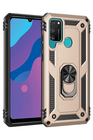 Newface Huawei Y6P Kılıf Sofya Yüzüklü Silikon Kapak - Gold ürün görseli 1