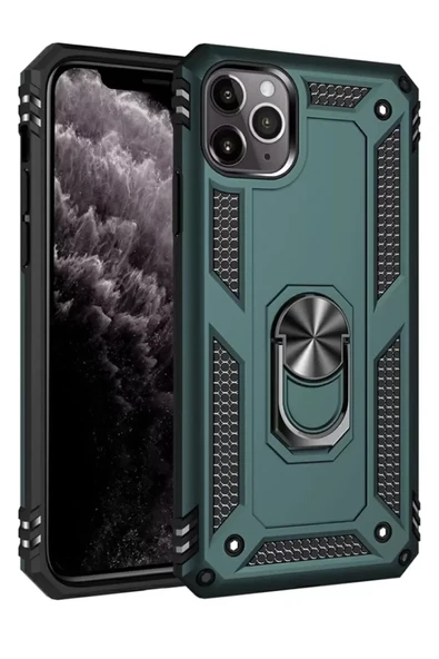 Newface Apple iPhone 11 Pro Kılıf Sofya Yüzüklü Silikon Kapak - Yeşil ürün görseli 1