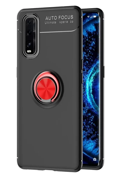 Newface Oppo Find X2 Kılıf Range Yüzüklü Silikon - Siyah-Kırmızı ürün görseli 1