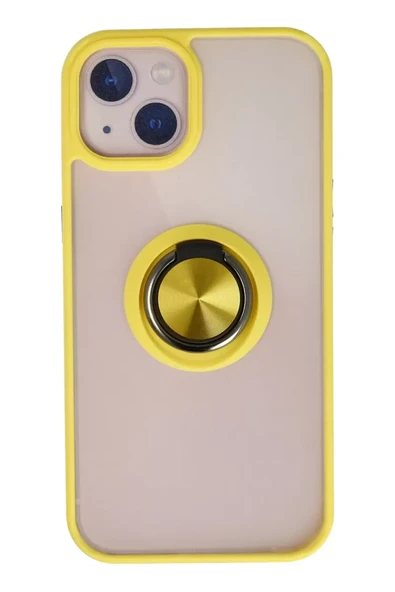 Newface Apple iPhone 13 Kılıf Montreal Yüzüklü Silikon Kapak - Sarı ürün görseli 1