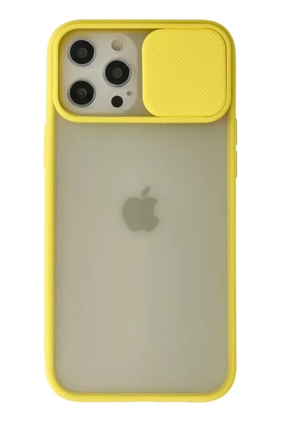 Newface Apple iPhone 12 Pro Max Kılıf Palm Buzlu Kamera Sürgülü Silikon - Sarı ürün görseli 1