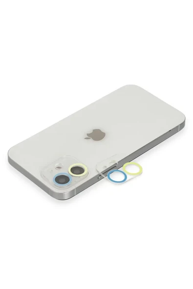 Newface Apple iPhone 11 Renkli Kamera Lens Koruma Cam - Sarı-Mavi ürün görseli 1