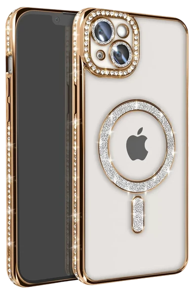 Newface Apple iPhone 14 Kılıf Joke Simli Magneticsafe Kılıf - Gold ürün görseli 1
