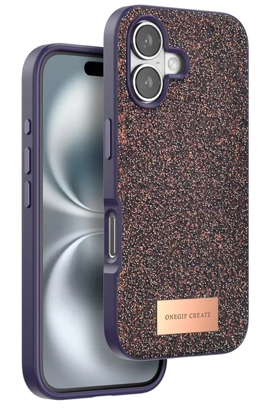 Onegif Apple iPhone 16 Bright Simli Kapak - Derin Mor ürün görseli 1