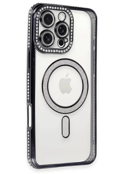 Newface Apple iPhone 16 Pro Kılıf Joke Simli Magneticsafe Kılıf - Siyah ürün görseli 1