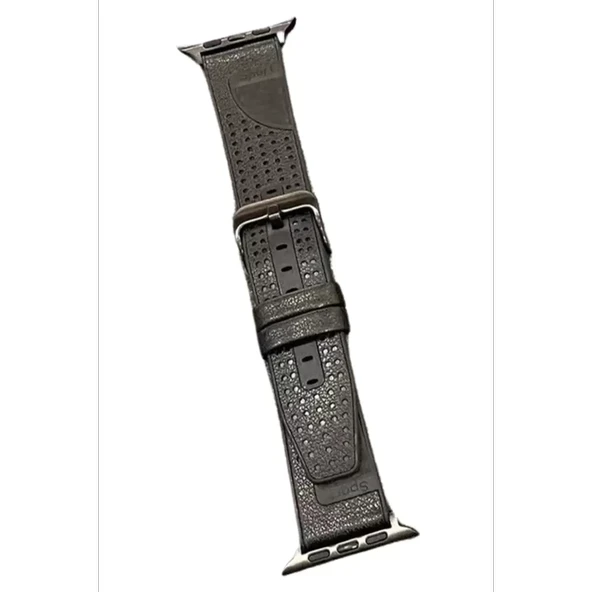 Movenchy Apple Watch 45mm Buff Deri Kordon - Siyah - Resim 3