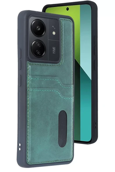 Newface Xiaomi Redmi 13C Kılıf Sara Kartvizitli Deri Kılıf - Koyu Yeşil ürün görseli 1