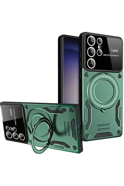 Newface Samsung Galaxy S25 Ultra Kılıf Joy Lens Standlı Kapak - Koyu Yeşil ürün görseli 1