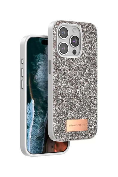 Onegif Apple iPhone 15 Pro Bright Simli Kapak - Gold ürün görseli 1