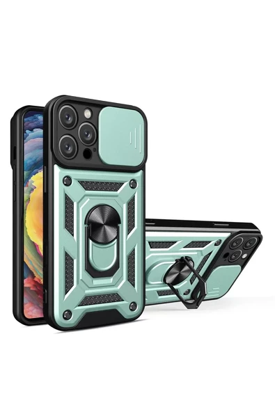 Newface Apple iPhone 16 Pro Kılıf Pars Lens Yüzüklü Silikon - Yeşil ürün görseli 1