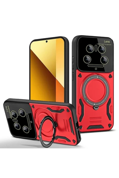 Newface Xiaomi Mi 14 Ultra Kılıf Joy Lens Standlı Kapak - Kırmızı ürün görseli 1
