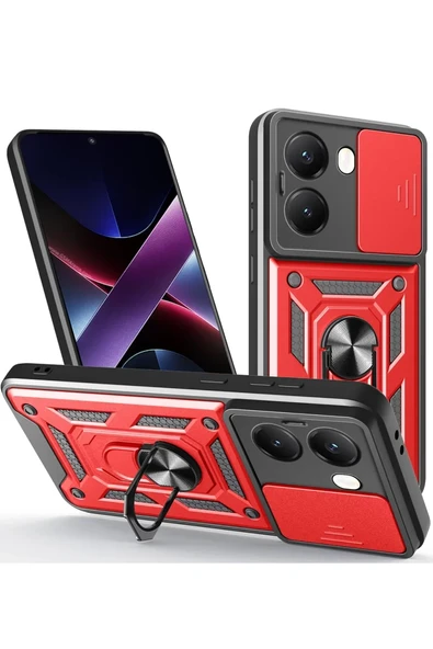 Newface Xiaomi Poco X7 Pro Kılıf Pars Lens Yüzüklü Silikon - Kırmızı ürün görseli 1