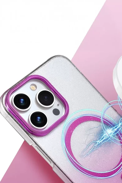 Newface Apple iPhone 14 Pro Max Glossy Magsafe Kapak - Mor - Resim 2