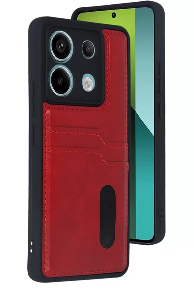 Newface Xiaomi Redmi Note 13 Pro 4G Kılıf Sara Kartvizitli Deri Kılıf - Kırmızı ürün görseli 1