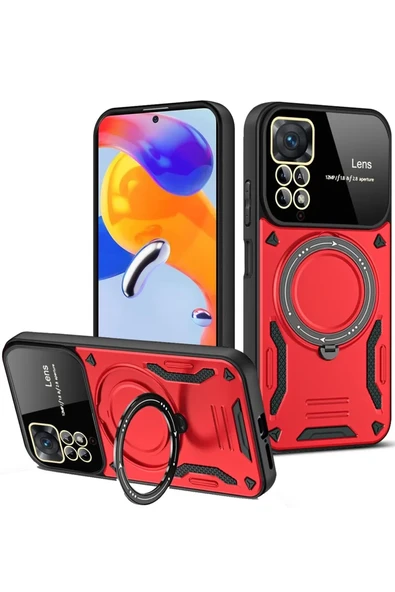 Newface Xiaomi Redmi Note 12 Pro 4G Kılıf Joy Lens Standlı Kapak - Kırmızı ürün görseli 1