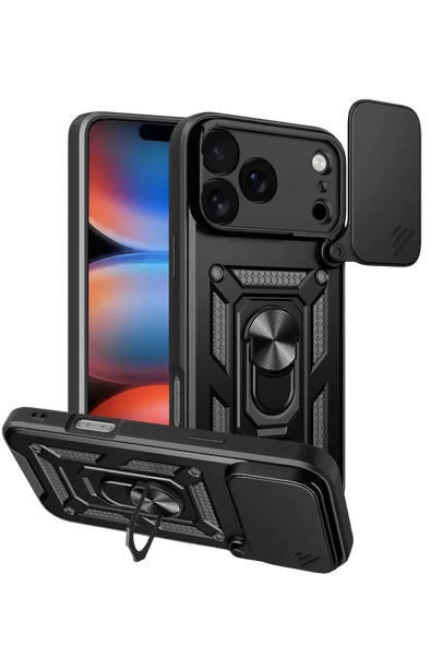 Newface Apple iPhone 17 Pro Pars Lens Yüzüklü Silikon - Siyah ürün görseli 1