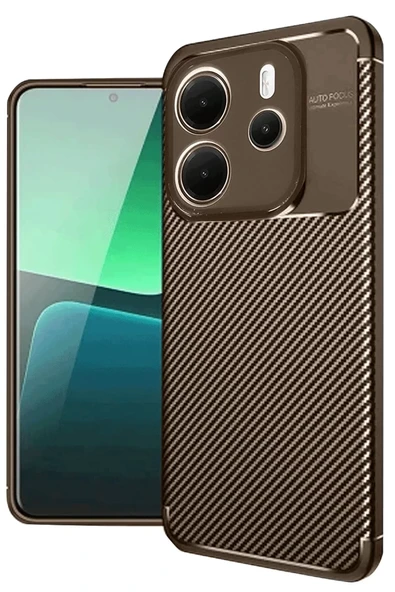 Newface Xiaomi Redmi Note 14 4G Kılıf Auto Focus Karbon Kapak - Kahverengi ürün görseli 1