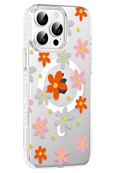 Joko Apple iPhone 14 Pro Max Floral Magsafe Kapak - Turuncu ürün görseli 1