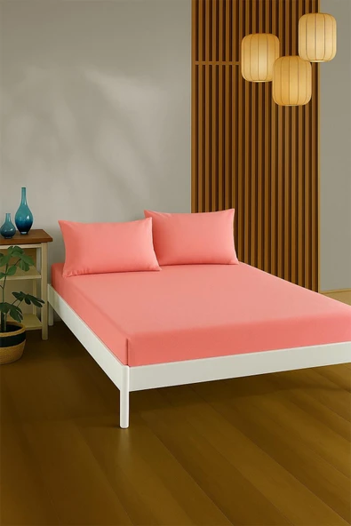 %100 PAMUKLU ÇİFT KİŞİLİK ÇARŞAF TAKIMI-Pembe ürün görseli 1