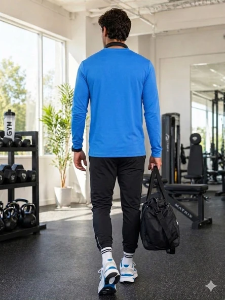 Erkek Mavi Spor Sweatshirt - Resim 4