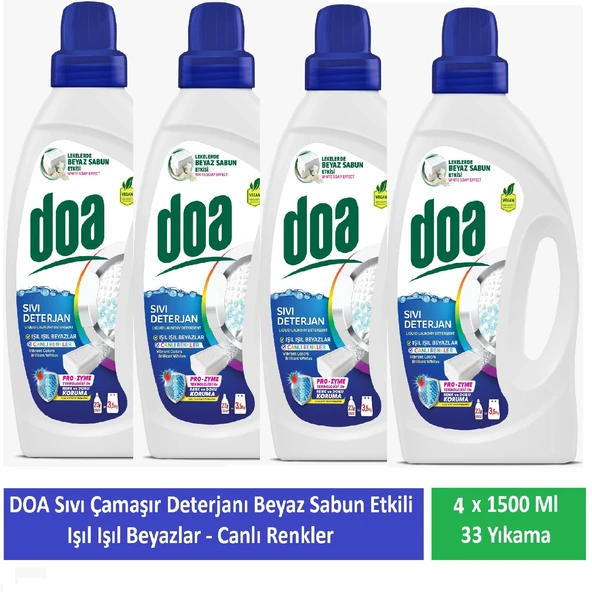 Doa Sıvı Çamaşır Deterjanı Beyaz Sabun Etkili 1500 Ml x 4 Adet ürün görseli 1