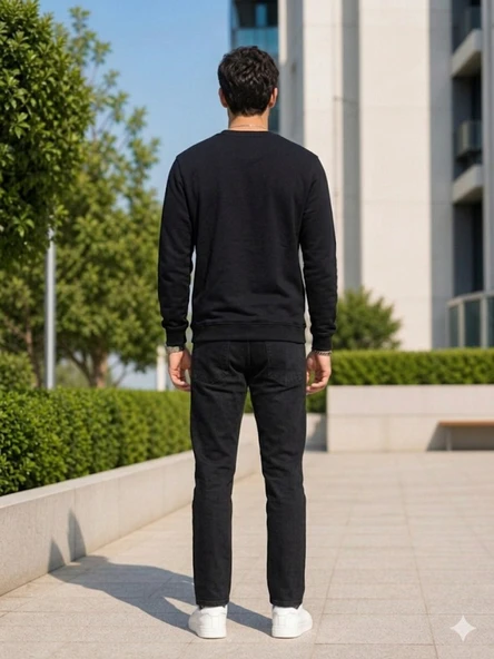 Erkek Siyah Sweatshirt - Resim 4