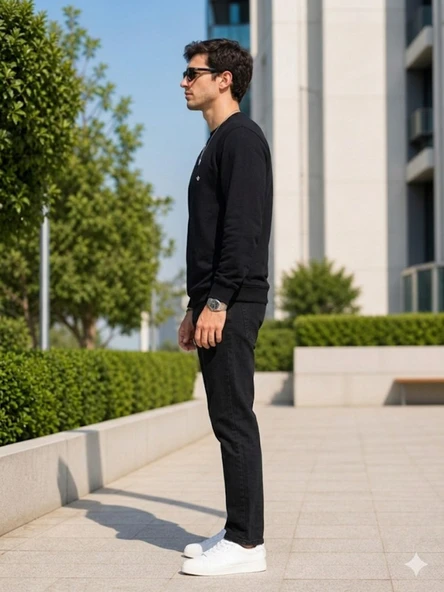 Erkek Siyah Sweatshirt - Resim 3