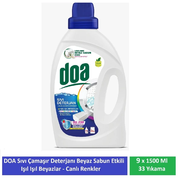 Doa Sıvı Çamaşır Deterjanı Beyaz Sabun Etkili 1500 Ml x 9 Adet ürün görseli 1