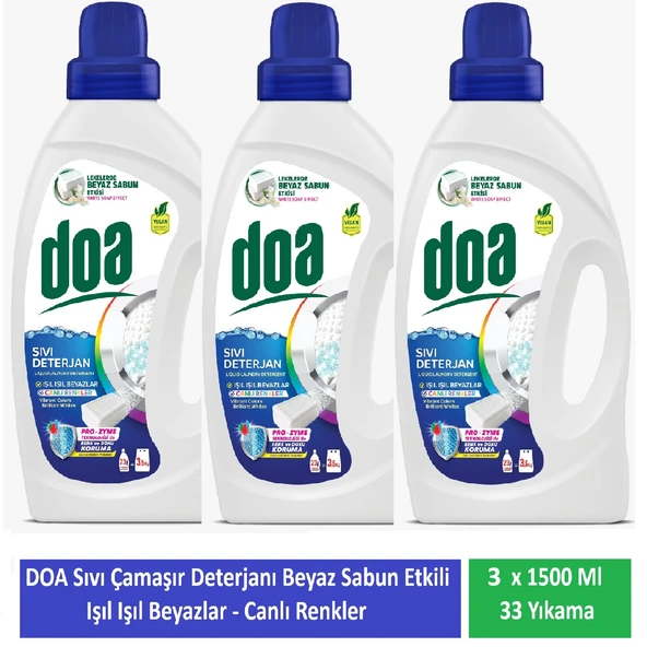 Doa Sıvı Çamaşır Deterjanı Beyaz Sabun Etkili 1500 Ml x 3 Adet ürün görseli 1