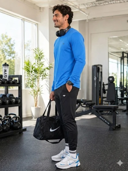 Erkek Mavi Spor Sweatshirt - Resim 2