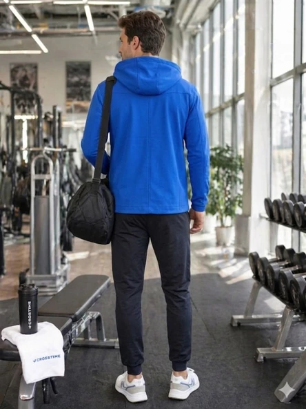 Erkek Mavi Kapşonlu Sweatshirt - Resim 4