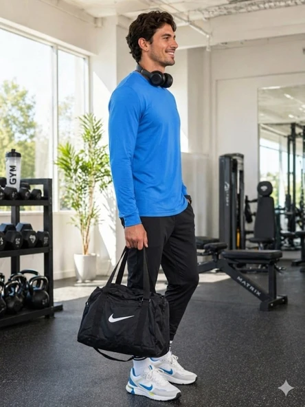 Erkek Mavi Spor Sweatshirt - Resim 3